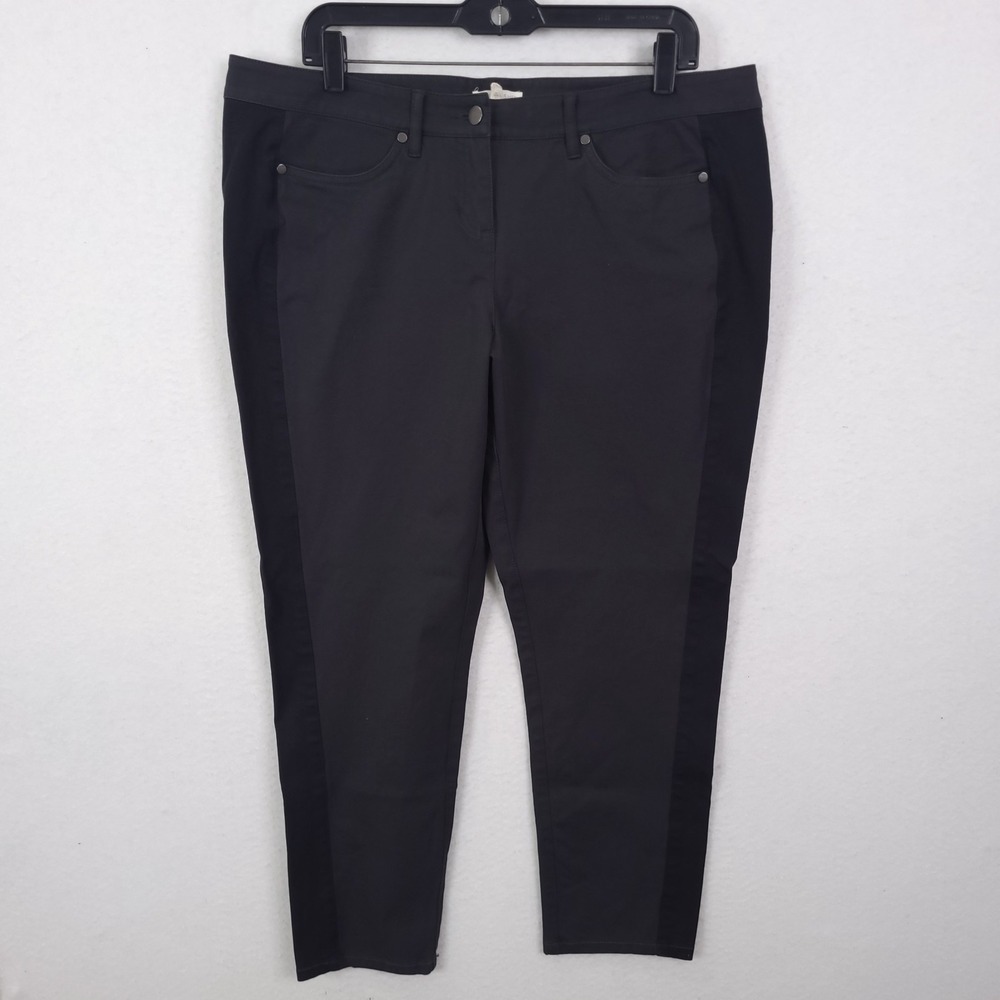 Eileen Fisher Organic Cotton Tuxedo Pant Womens Black Striped Gray Size L Ankle